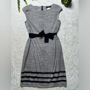Weekend MaxMara Navy & White Nautical Striped Cap Sleeve Belted Midi Dress 10